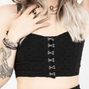 Disturbia Black Eyelet Hook-Front Crop Top